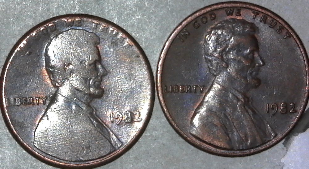 1982-P-Lincoln-Cent-Struck-Through-Thick-Grease-Both-Sides!-Weights-2.5-G